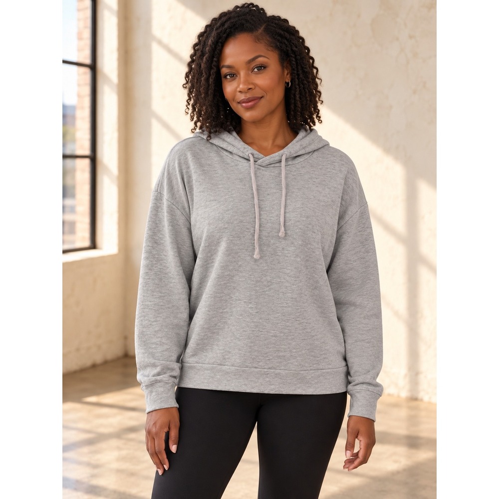 Quince Womens Relaxed Fit Heather Gray Fleece Lined Drawstring Hoodie Size M